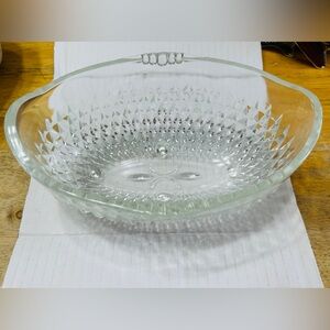 Indiana Glass bowl Diamond point pressed glass, vintage. Fleur de lis in center.